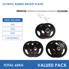 Load image into Gallery viewer, Pre Order 60kg Olympic Weight Plates & Barbell Bundle (1.8m bar) - Oli Joy Sports