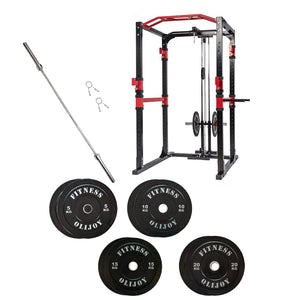 Pre Order Power Rack Bundle - 100kg Black Bumper Weight Plates & Barbell