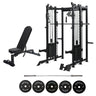 Gym Rack with Bench, Barbell, and Weight Plates