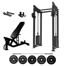 Load image into Gallery viewer, Oli Joy 5492 Pro Functional Bundle – Cable Crossover Trainer with 100 kg Plates, Barbell &amp; Adjustable Bench
