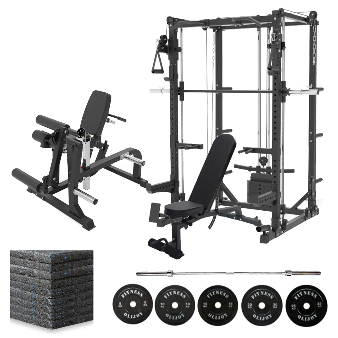 Oli Joy 5383 Power Plus Bundle – Smith Machine with 150 kg Plates, Leg Machine & Gym Mat