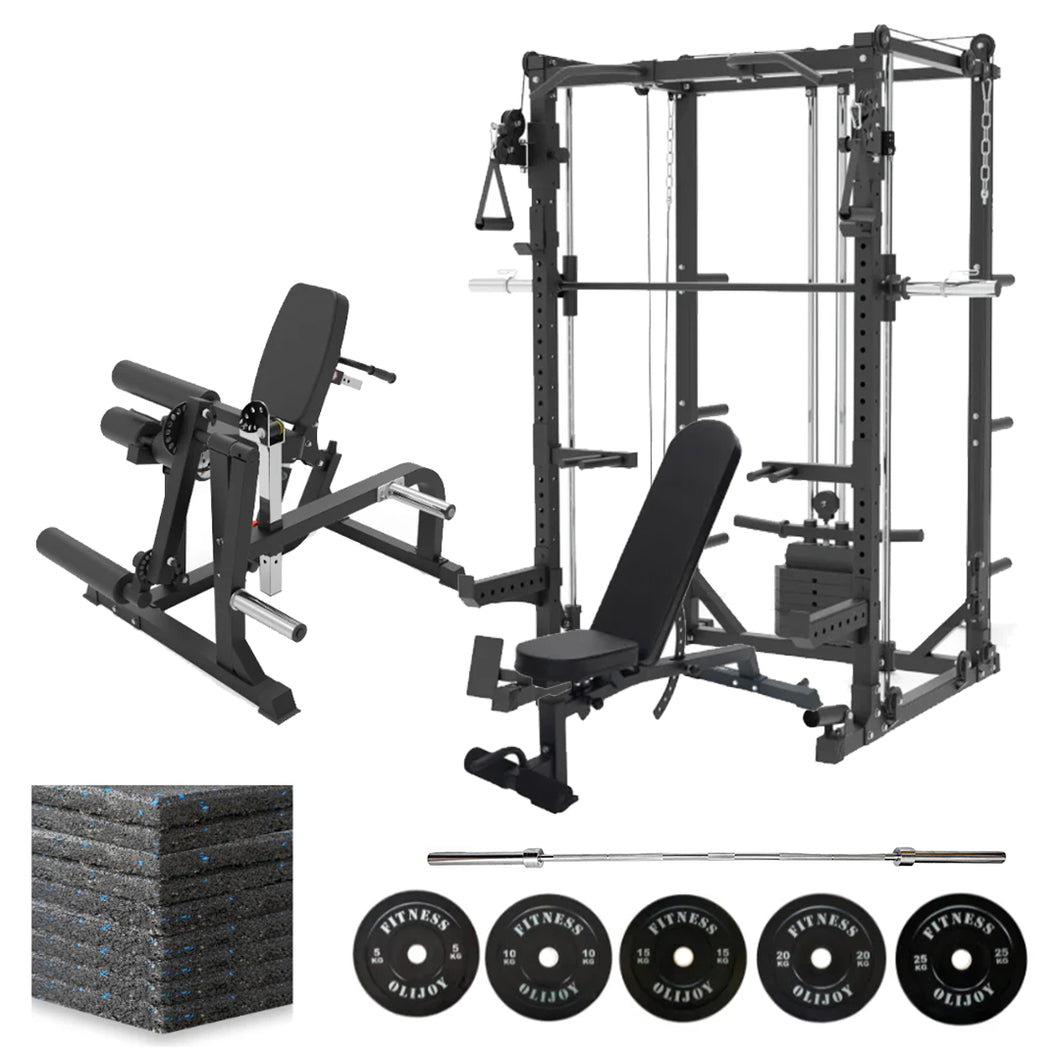 Oli Joy 5383 Power Plus Bundle – Smith Machine with 150 kg Plates, Leg Machine & Gym Mat