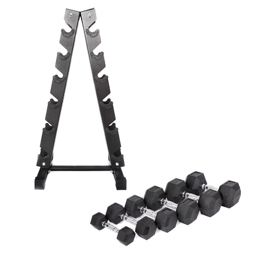 5kg to 25kg Hex Dumbbell & Storage Rack Bundle (6 pairs - 175kg) - Oli Joy Sports 