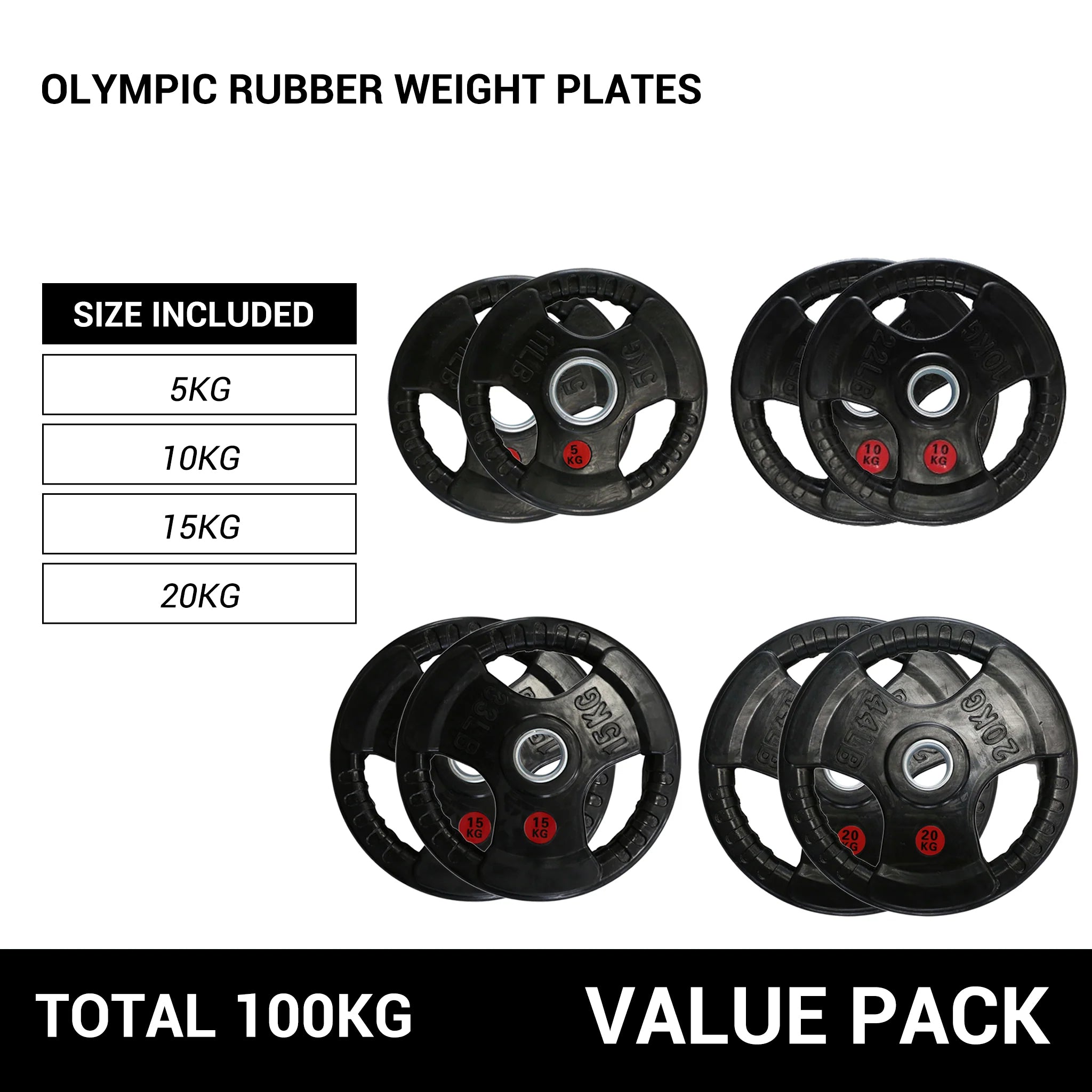 OLI JOY 100KG Rubber Plate Bundle (5/10/15/20KG)