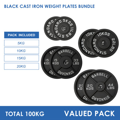 100kg Black Cast Iron Plates Bundle (5/10/15/20) - Oli Joy Sports 