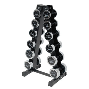 2.5kg to 15kg Chrome Round Dumbbell & Storage Rack Bundle (6 pairs - 105kg)