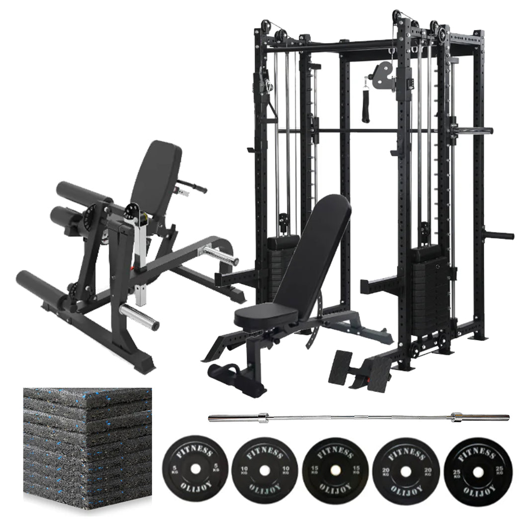 Oli Joy 8019 Ultimate Strength Bundle – All-in-One Smith Machine with 140 kg Stacks, 150 kg Plates, Leg Machine & Mat