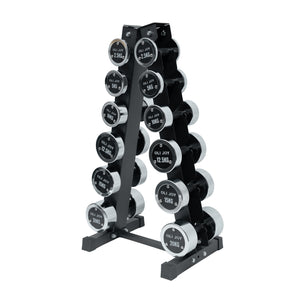 2.5kg to 20kg Chrome Round Dumbbell & Storage Rack Bundle (6 pairs - 130kg)