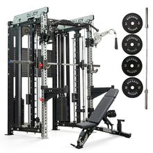 Load image into Gallery viewer, All-in-One Smith Machine with Cable Crossover &amp; Adjustable Bench + 100KG Plates
