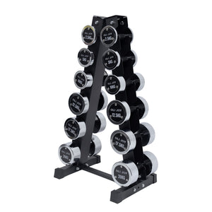 2.5kg to 20kg Chrome Round Dumbbell & Storage Rack Bundle (6 pairs - 135kg)