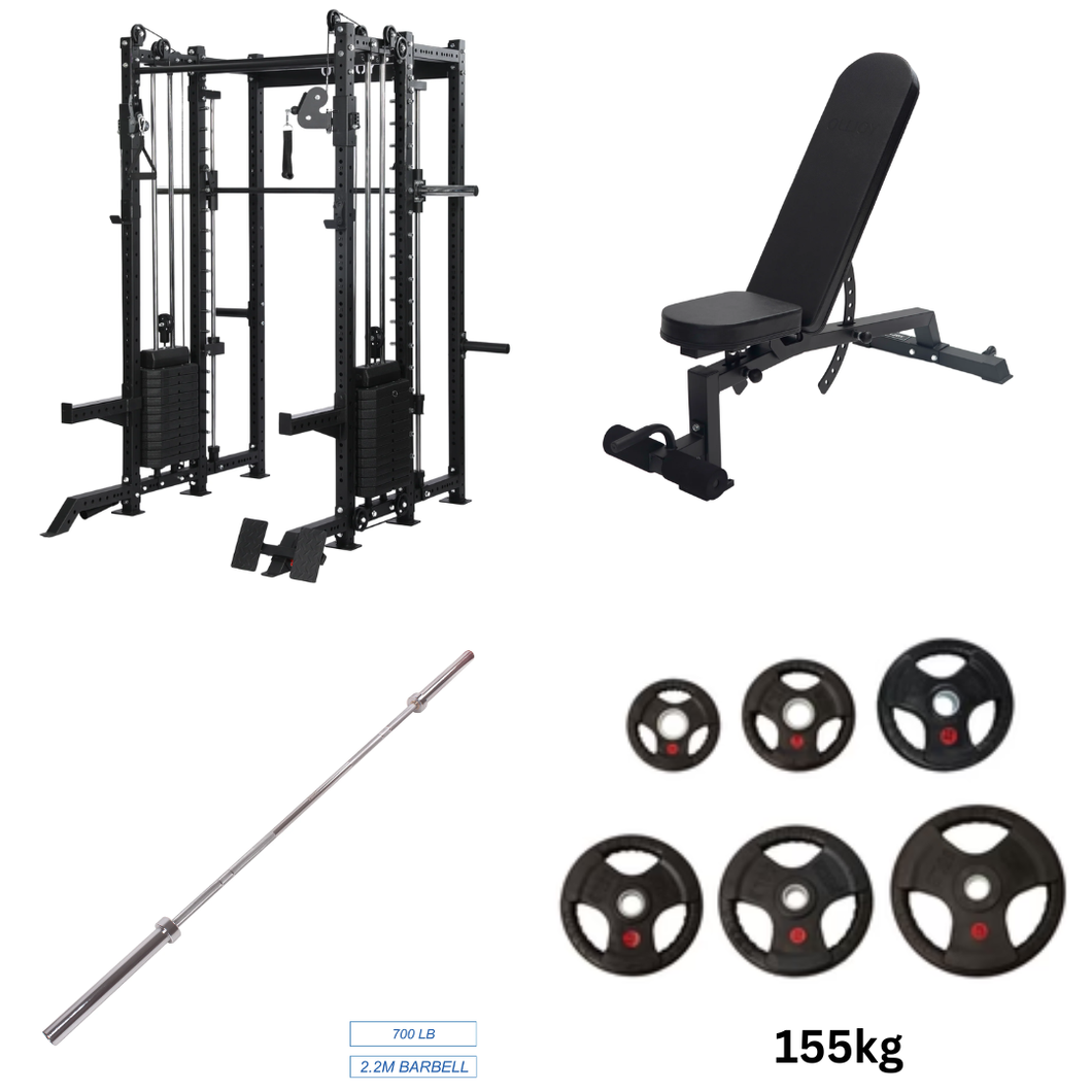 Oli Joy 8019 Supreme Strength Bundle – All-in-One Smith Machine with 140 kg Stacks, 155 kg Plates & Bench