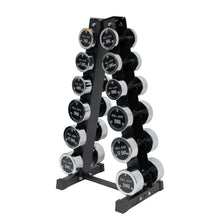 Load image into Gallery viewer, 5kg to 20kg Chrome Round Dumbbell &amp; Storage Rack Bundle (6 pairs - 150kg)
