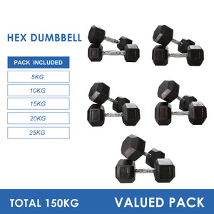 5kg to 25kg Hex Dumbbell Bundle (5 pairs - 150kg)