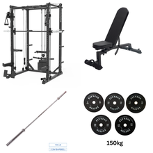 Load image into Gallery viewer, Oli Joy 5383 Elite Strength Bundle – Smith Machine with 150 kg Olympic Bumper Plates, Barbell &amp; Adjustable Bench
