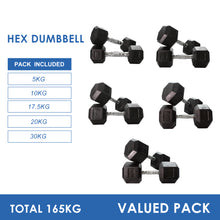 Load image into Gallery viewer, 5kg to 30kg Hex Dumbbell Bundle (5 pairs - 165kg)
