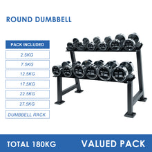 Load image into Gallery viewer, 2.5kg to 27.5kg Chrome Round Dumbbell &amp; Storage Rack (6 pairs - 180kg)
