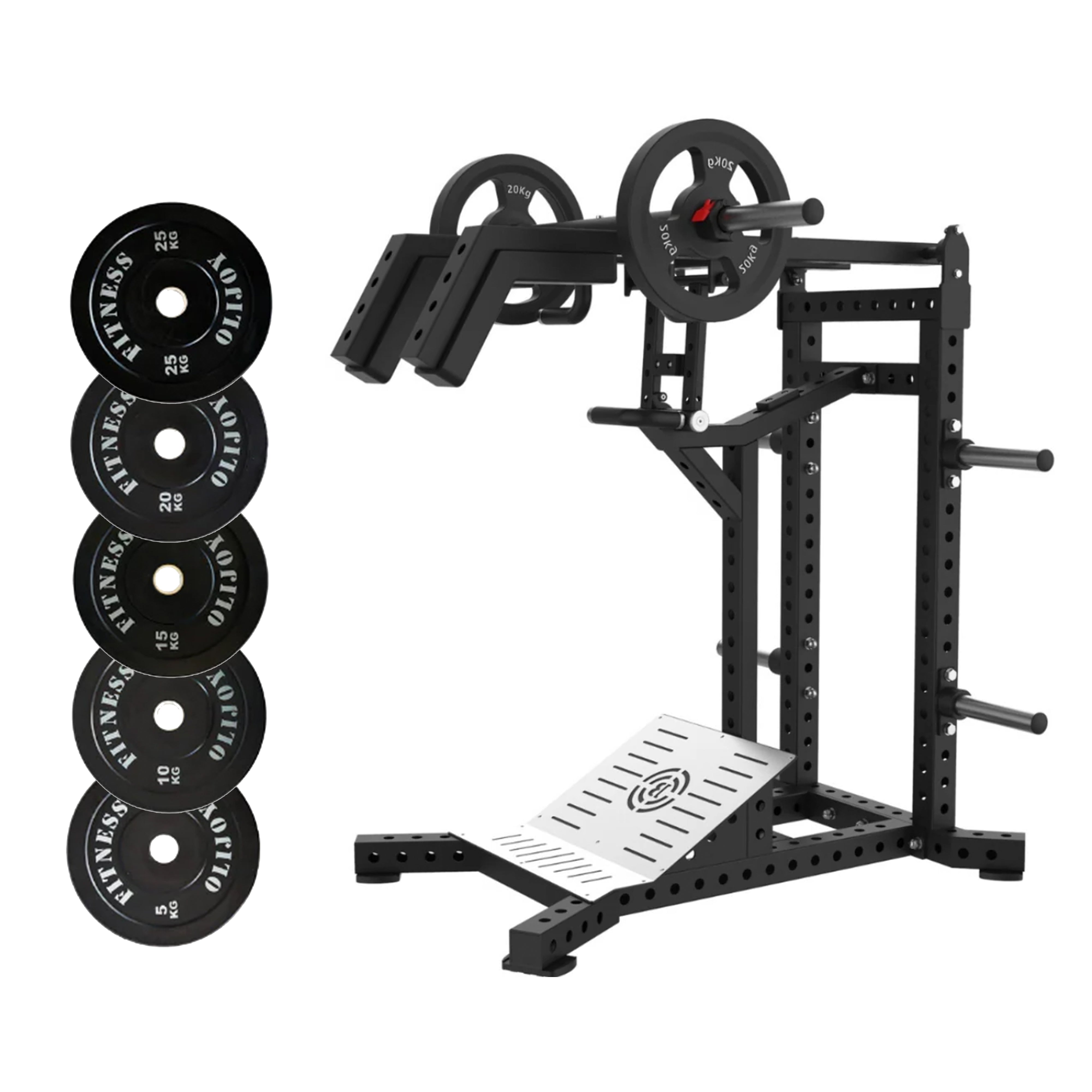 Commercial Hack Squat Machine 150kg Olympic Rubber Bumper Plates Set