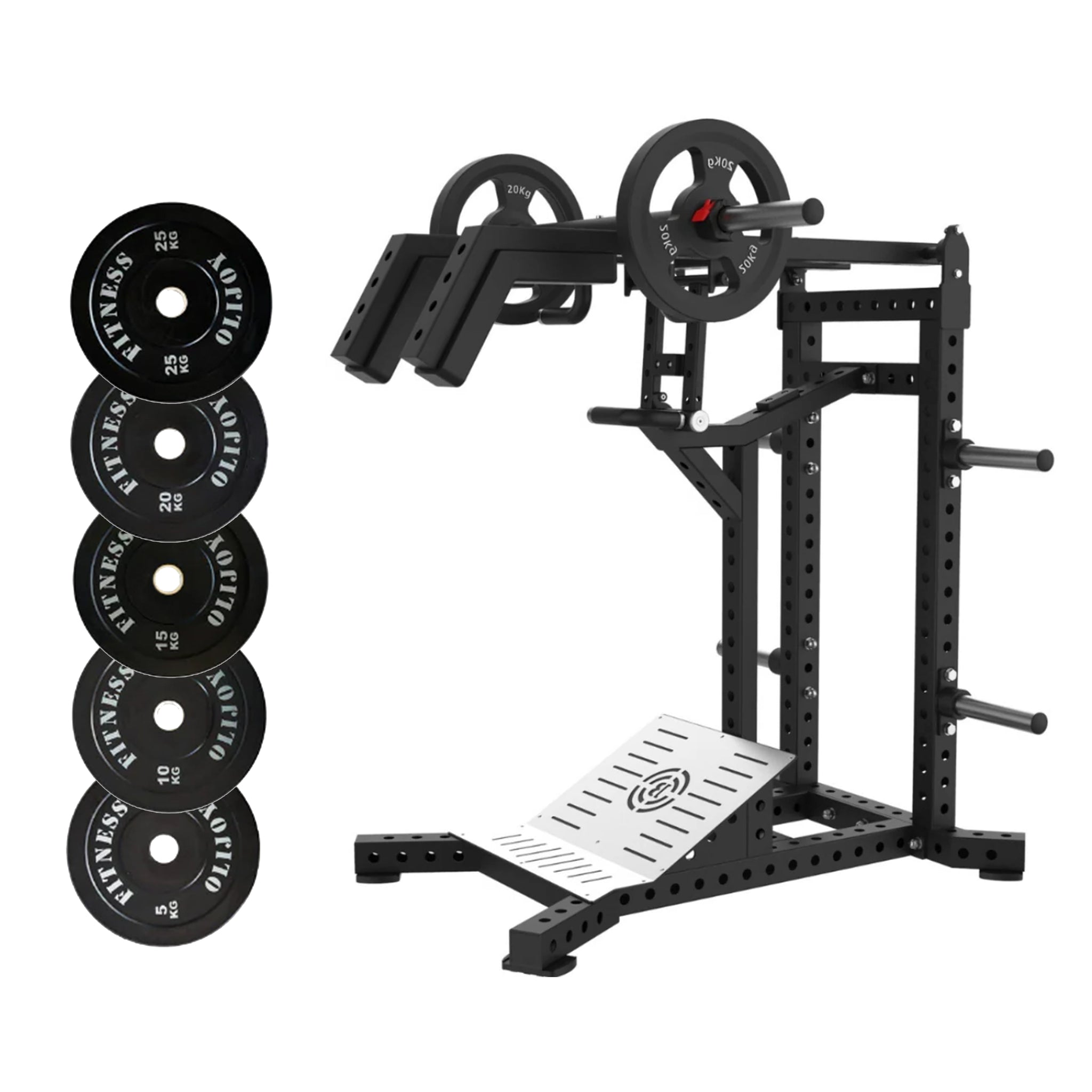 Commercial Hack Squat Machine 150kg Olympic Rubber Bumper Plates Set