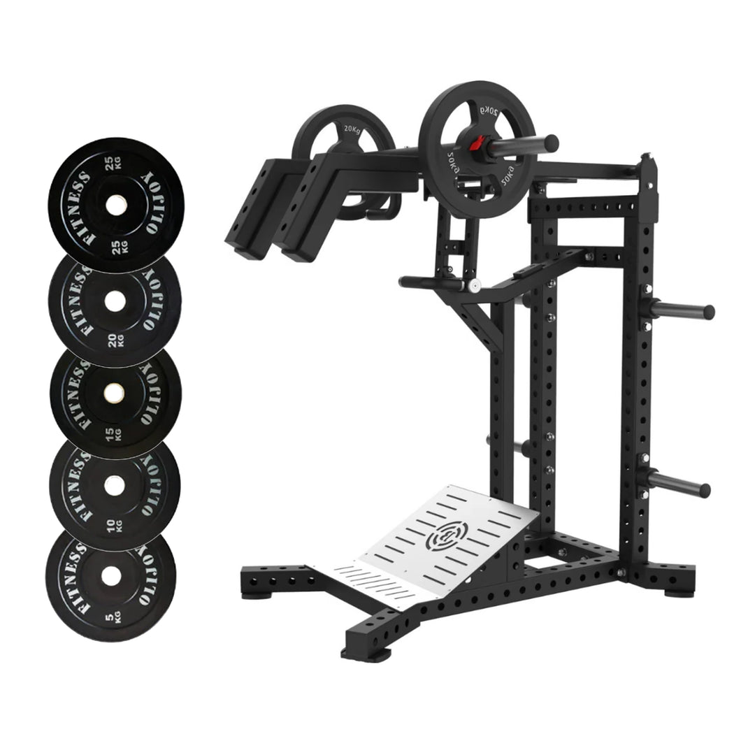 Commercial Hack Squat Machine 150kg Olympic Rubber Bumper Plates Set
