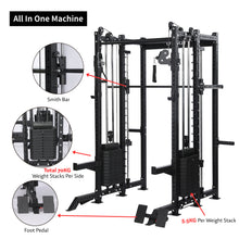 Load image into Gallery viewer, All-in-One Smith Machine + Cable Crossover with 70KG stacks– 2.0mm Modular Power Rack System
