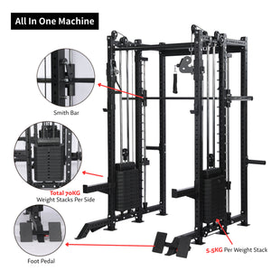 All-in-One Smith Machine + Cable Crossover with 70KG stacks– 2.0mm Modular Power Rack System