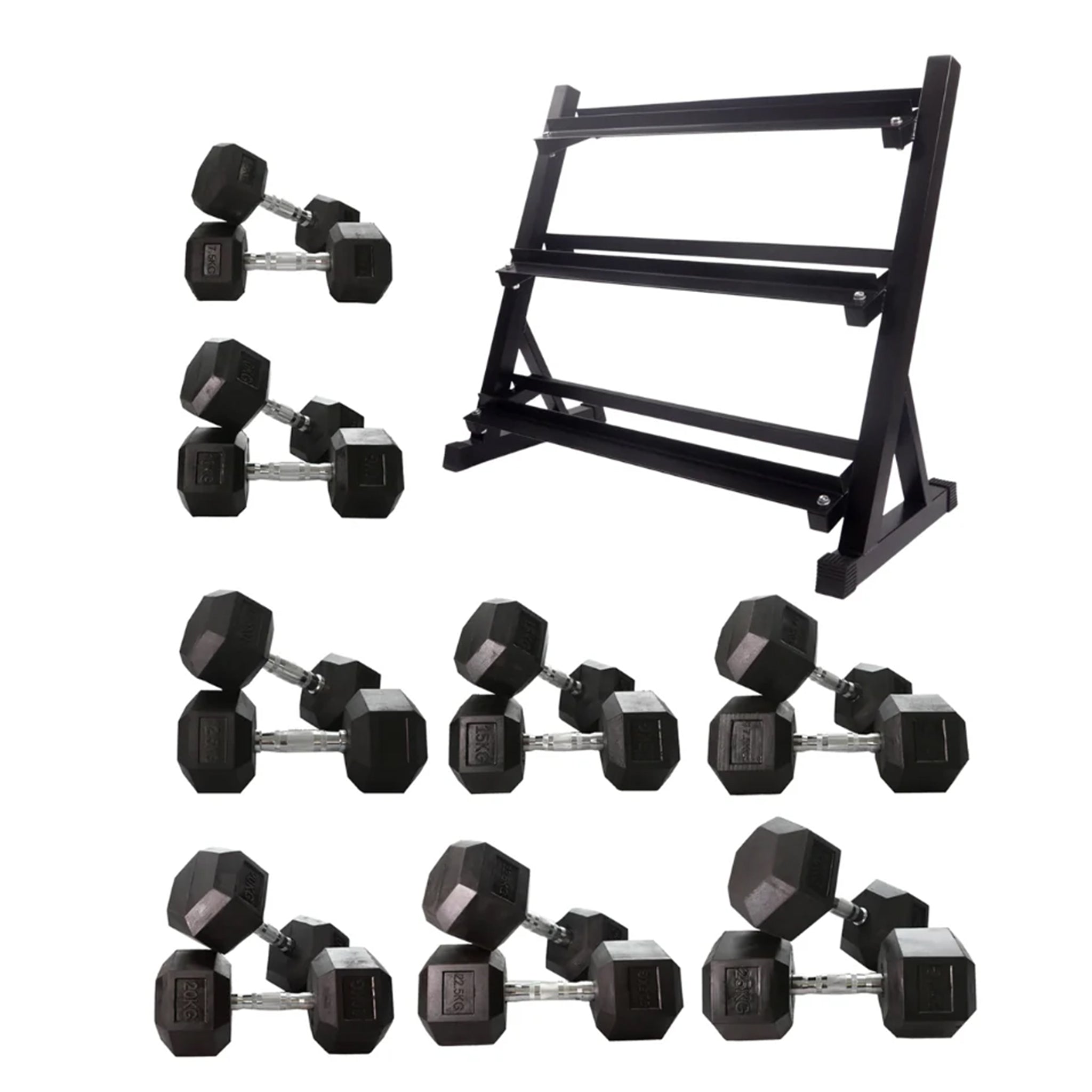 5kg to 30kg Hex Dumbbell & Storage Rack Bundle (8 pairs -285kg)