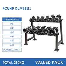 Load image into Gallery viewer, 5kg to 30kg Chrome Round Dumbbell &amp; Storage Rack (6 pairs - 210kg)
