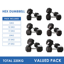 Load image into Gallery viewer, 10kg to 25kg Hex Dumbbell Bundle (6 pairs - 220kg)
