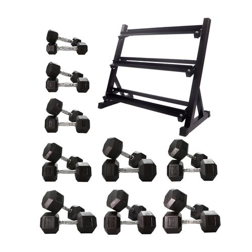 2.5kg to 22.5kg Hex Dumbbell & Storage Rack Bundle (9 pairs -225kg) - Oli Joy Sports 