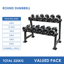 Load image into Gallery viewer, 10kg to 30kg Chrome Round Dumbbell &amp; Storage Rack (6 pairs - 225kg)
