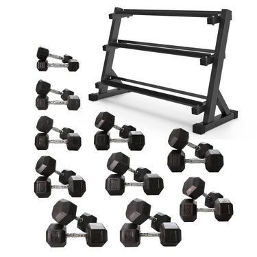 2.5kg to 27.5kg Hex Dumbbell & Premium Quality Storage Rack Bundle (10 pairs -285kg) - Oli Joy Sports 