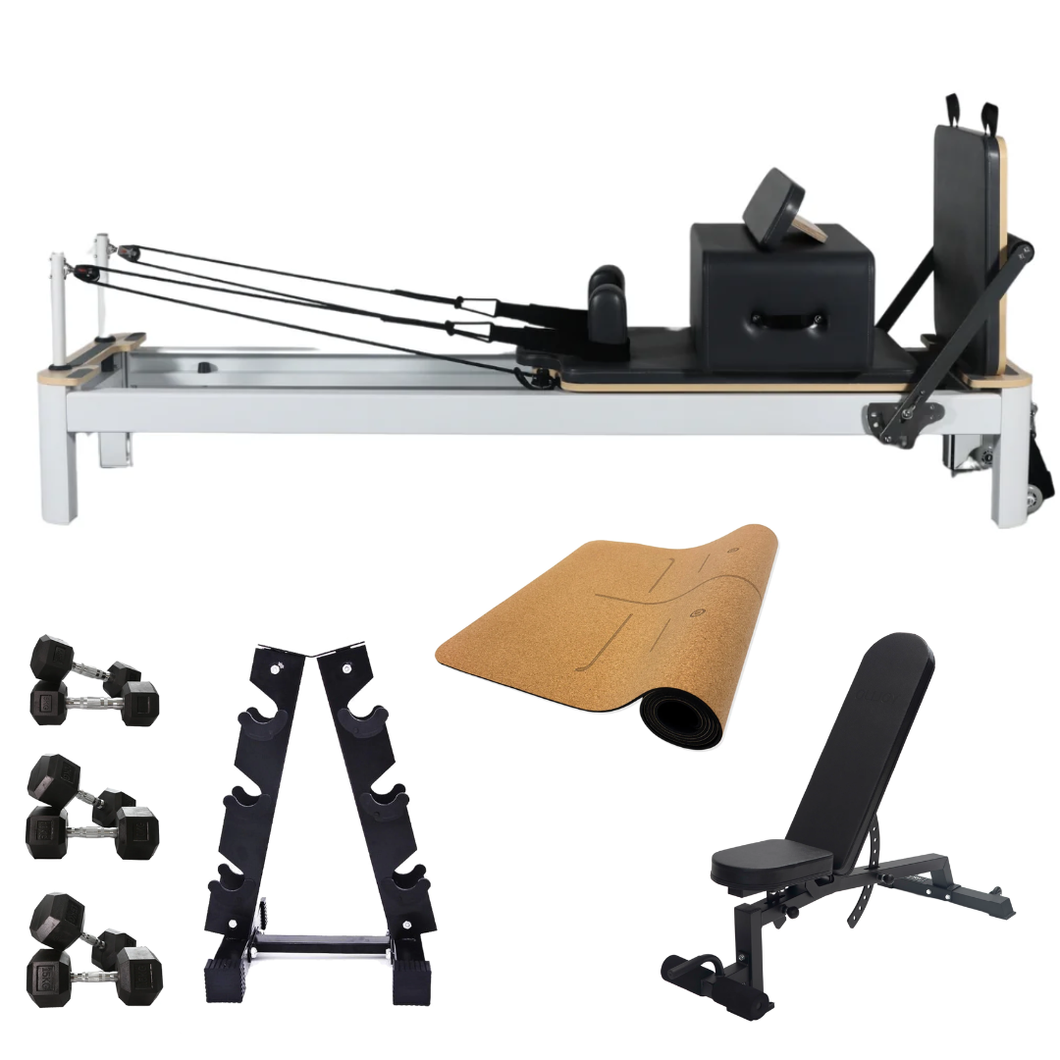 Oli Joy 5395 StudioFit Strength Bundle – Aluminium Reformer with Dumbbell Rack, Bench & Yoga Mat
