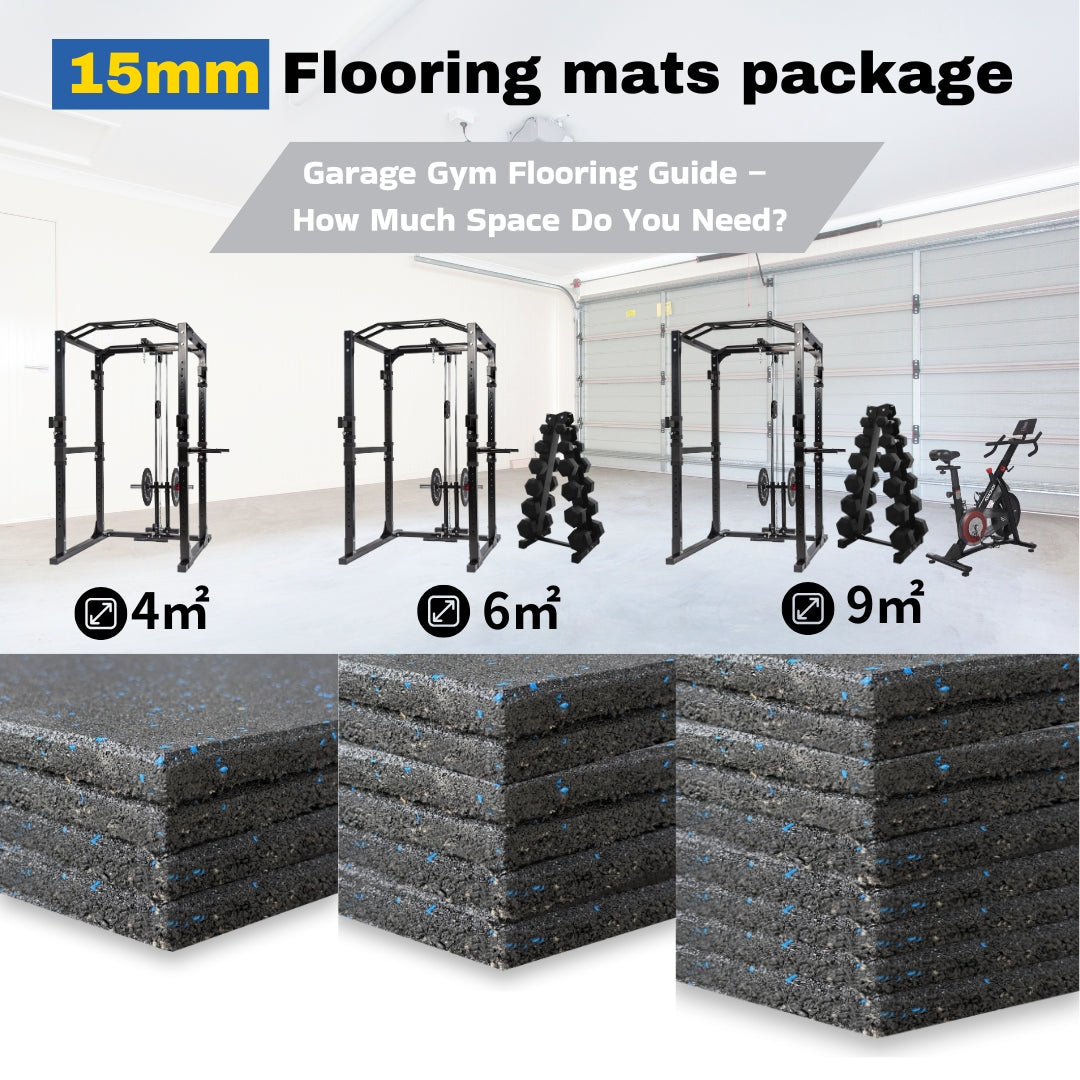 6PCS* 15mm  1Mx 1M Flooring Mat Bundle  Soft Rubber Gym Flooring Tiles Mats - Oli Joy Sports 