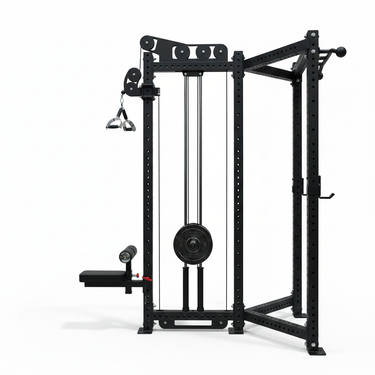 3.0mm  Power Rack Bundle with Single Cable Station, Lat Pulldown Seat & 105kg Cast Iron Plates for Strength Training