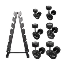 Load image into Gallery viewer, 2.5kg to 15kg Round Dumbbell &amp; Storage Rack Bundle (6 pairs -105kg)
