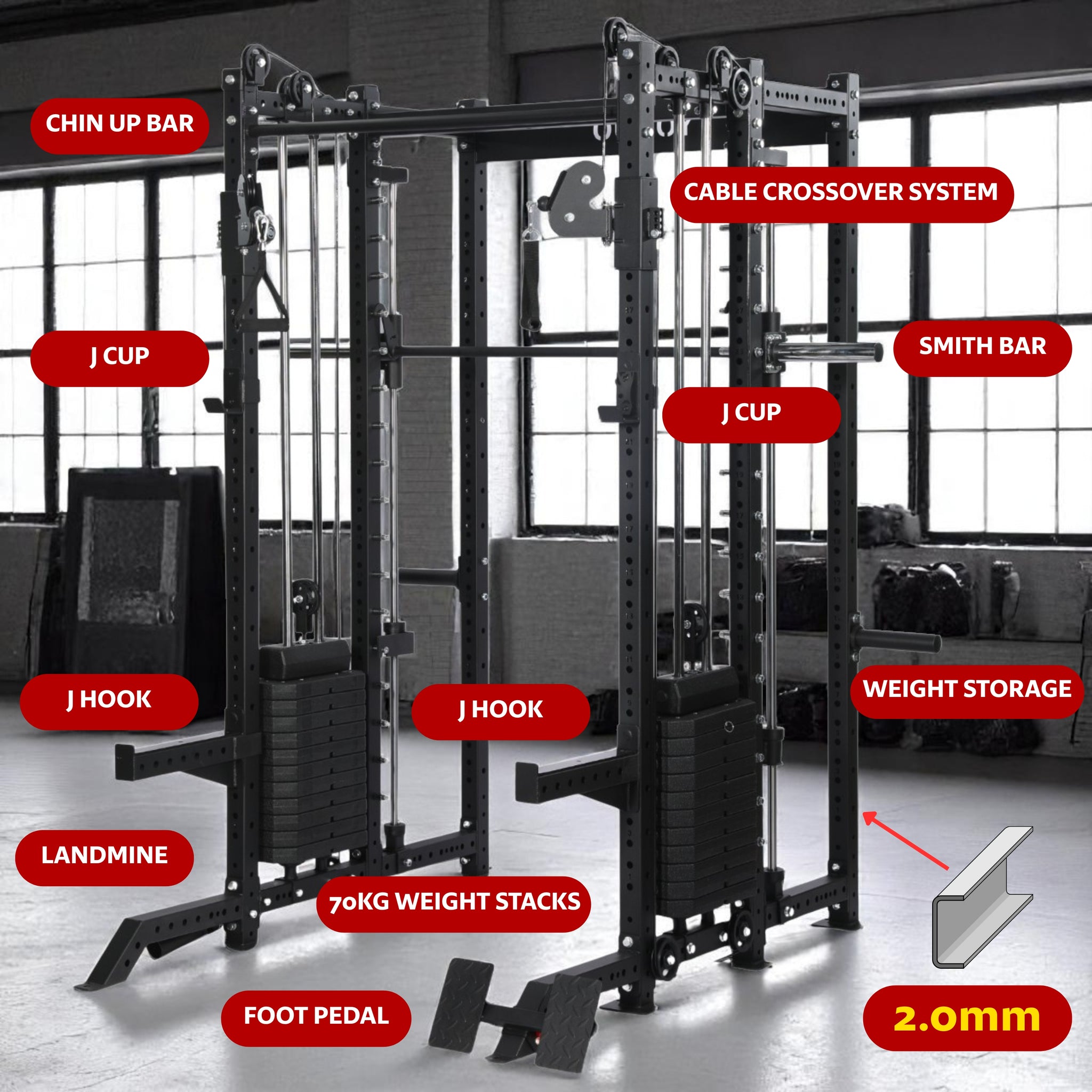Oli Joy 8019 Ultimate Elite Bundle – All-in-One Smith Machine with 140 kg Stacks & Magnetic Vertical Climber