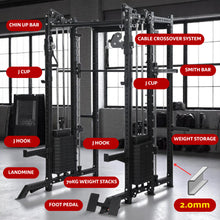 Load image into Gallery viewer, All-in-One Smith Machine + Cable Crossover with 70KG stacks– 2.0mm Modular Power Rack System
