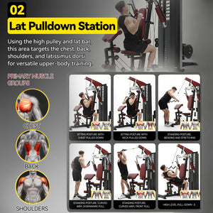Lat Pulldown, Shoulder & Chest & Leg Press with High-Low Rowing Multi-Functional-Station – Pin Loaded