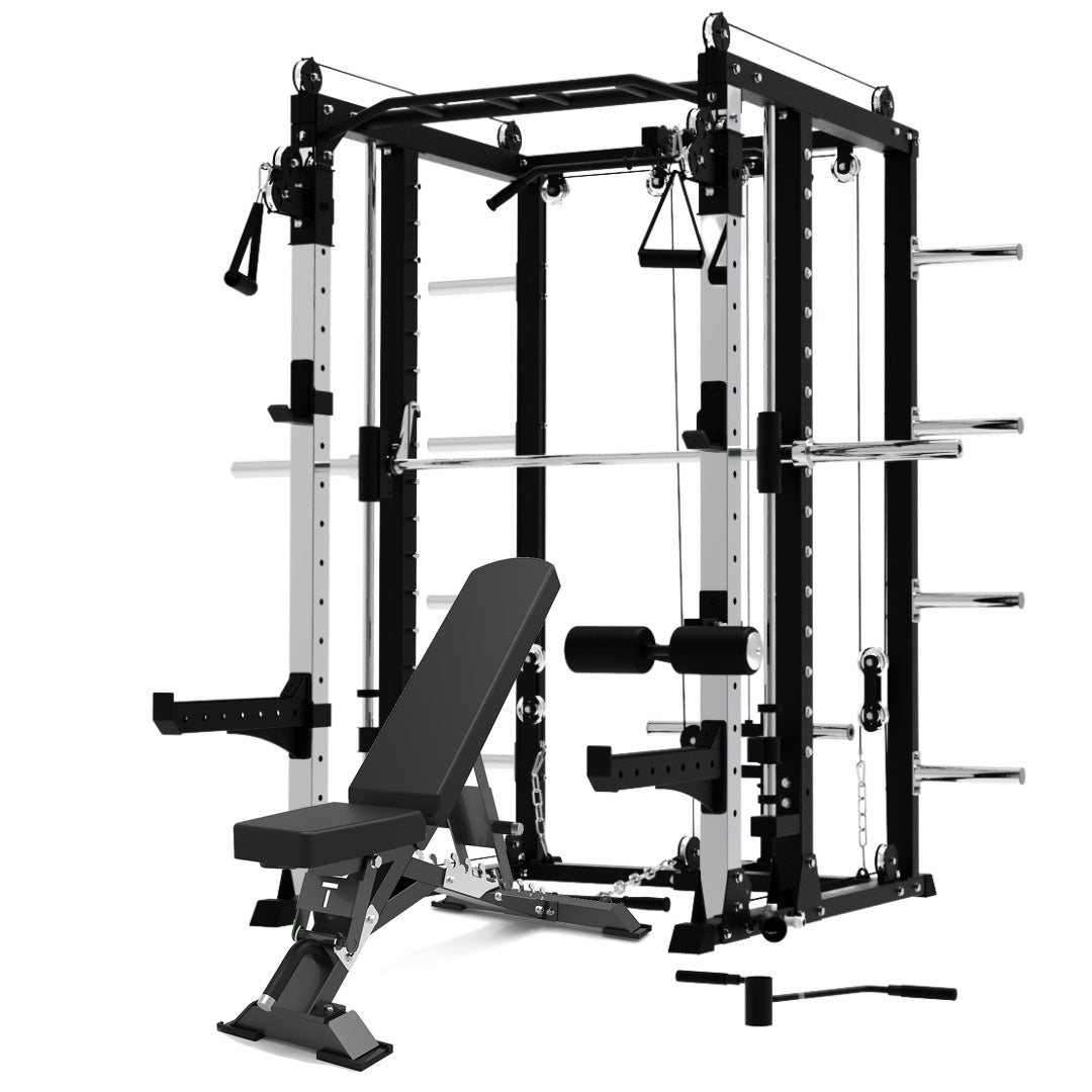 Premium Grade Smith Machine Squat Rack Lat Pull Down Crossover Machine+ Bench