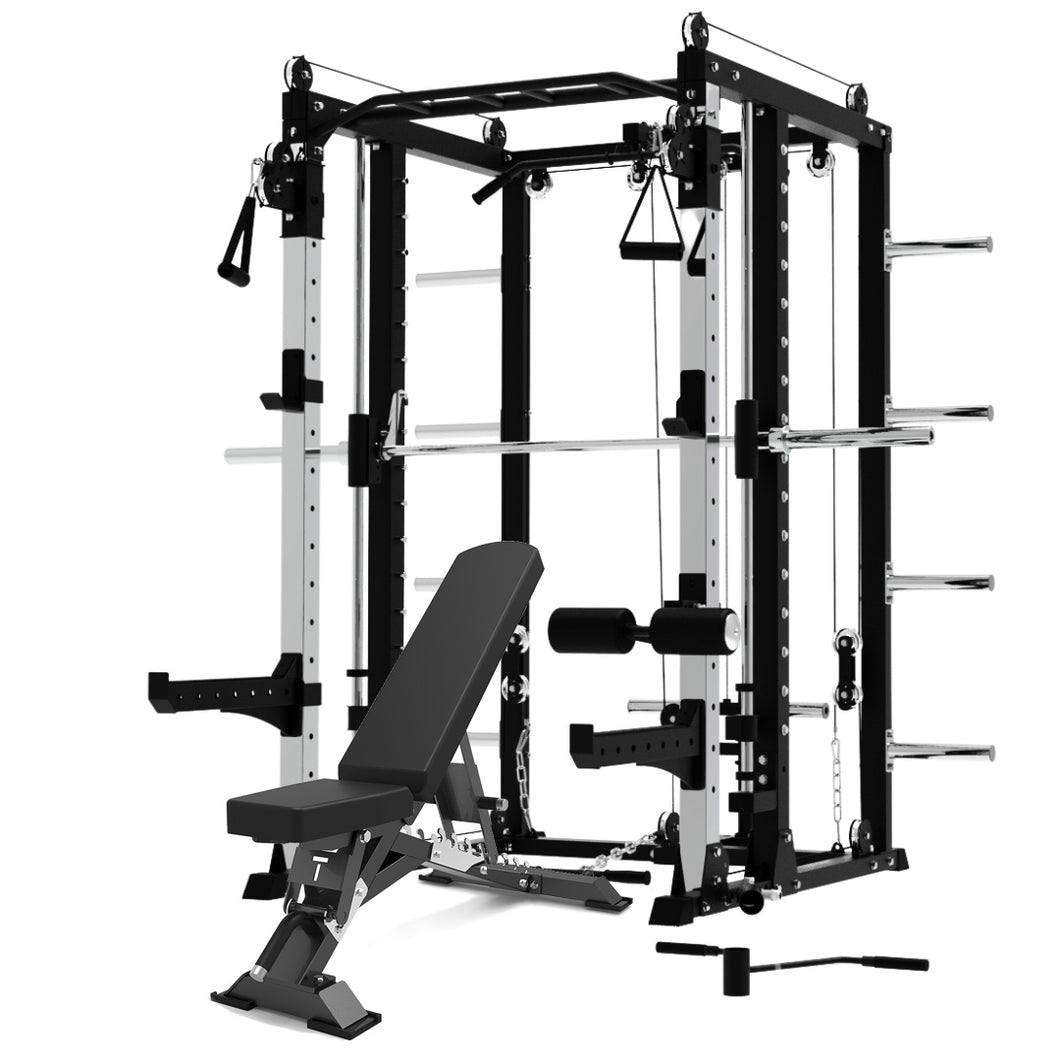 Premium Grade Smith Machine Squat Rack Lat Pull Down Crossover Machine+ Bench