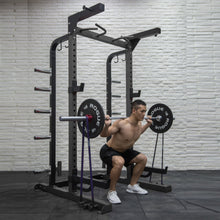 Load image into Gallery viewer, Half Rack Bundle - 150kg Black Bumper Weight Plates, Barbell &amp; Bench
