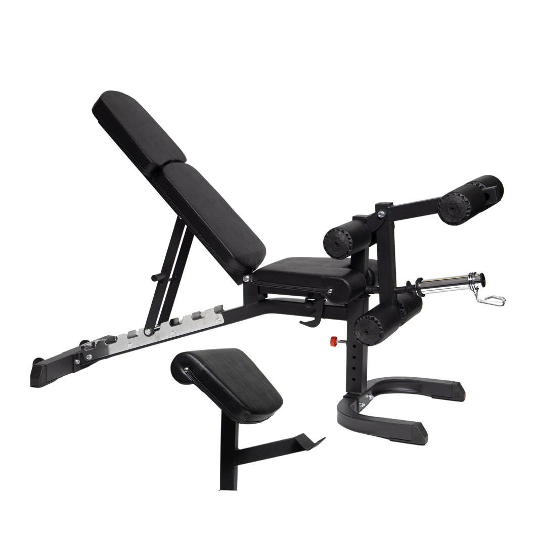 Adjustable Heavy Duty Workout Bench Plus Bicep Curl Attachment & Leg Curl Attachment