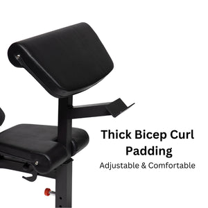 Adjustable Heavy Duty Workout Bench Plus Bicep Curl Attachment