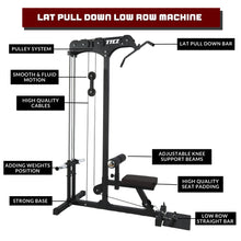 Load image into Gallery viewer, Lat Pull Down Low Row Machine Bundle - 100kg Black Bumper Plates
