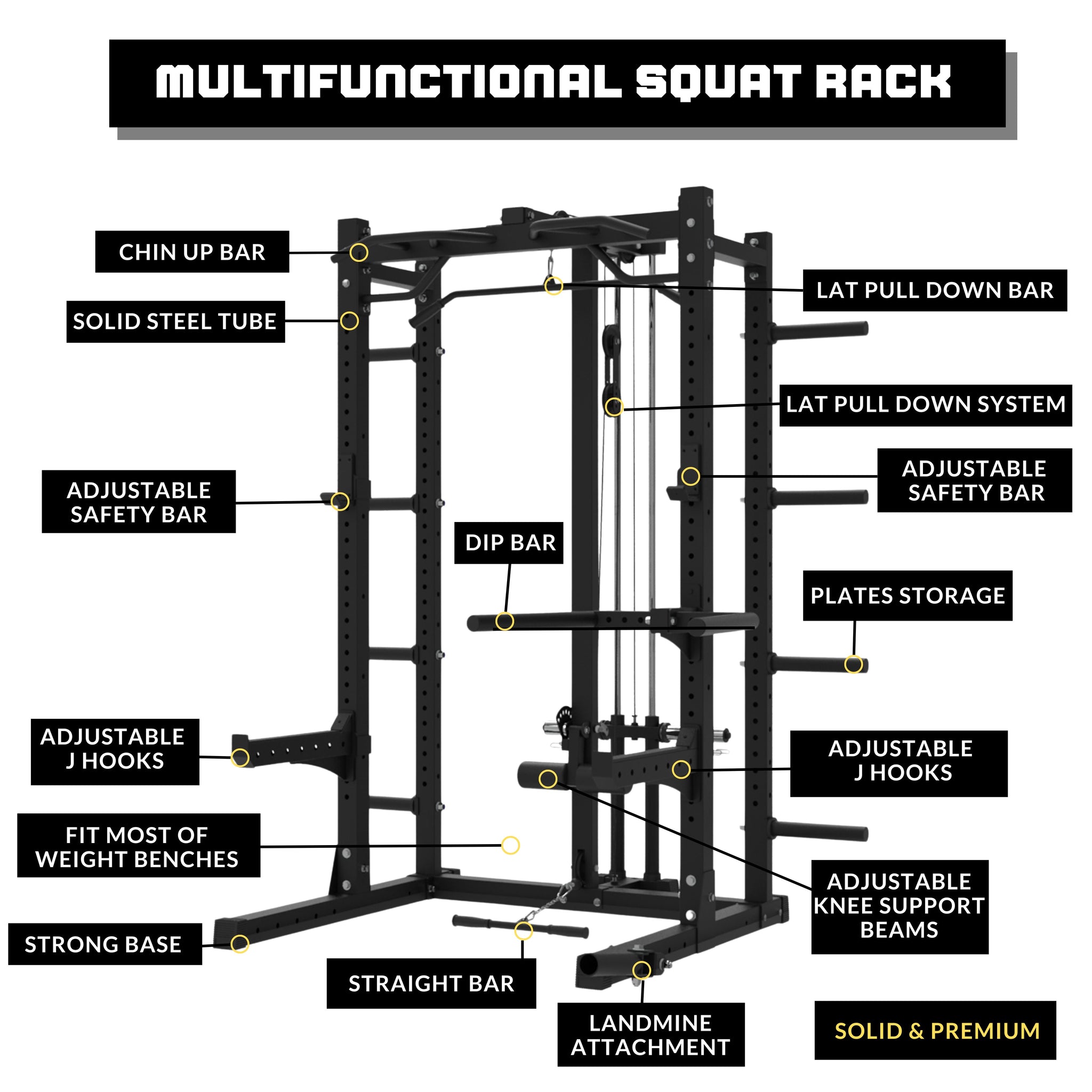 Multifunctional Squat Rack Lat Pull Down Dip Bar Chin Up Bar Landmine - Oli Joy Sports 