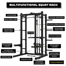 Load image into Gallery viewer, Pre Order Multifunctional Squat Rack Bundle - 100kg Black Bumper Weight Plates, Barbell &amp; Workout Bench
