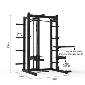 Multifunctional Squat Rack Bundle - 150kg Black Bumper Weight Plates & Barbell