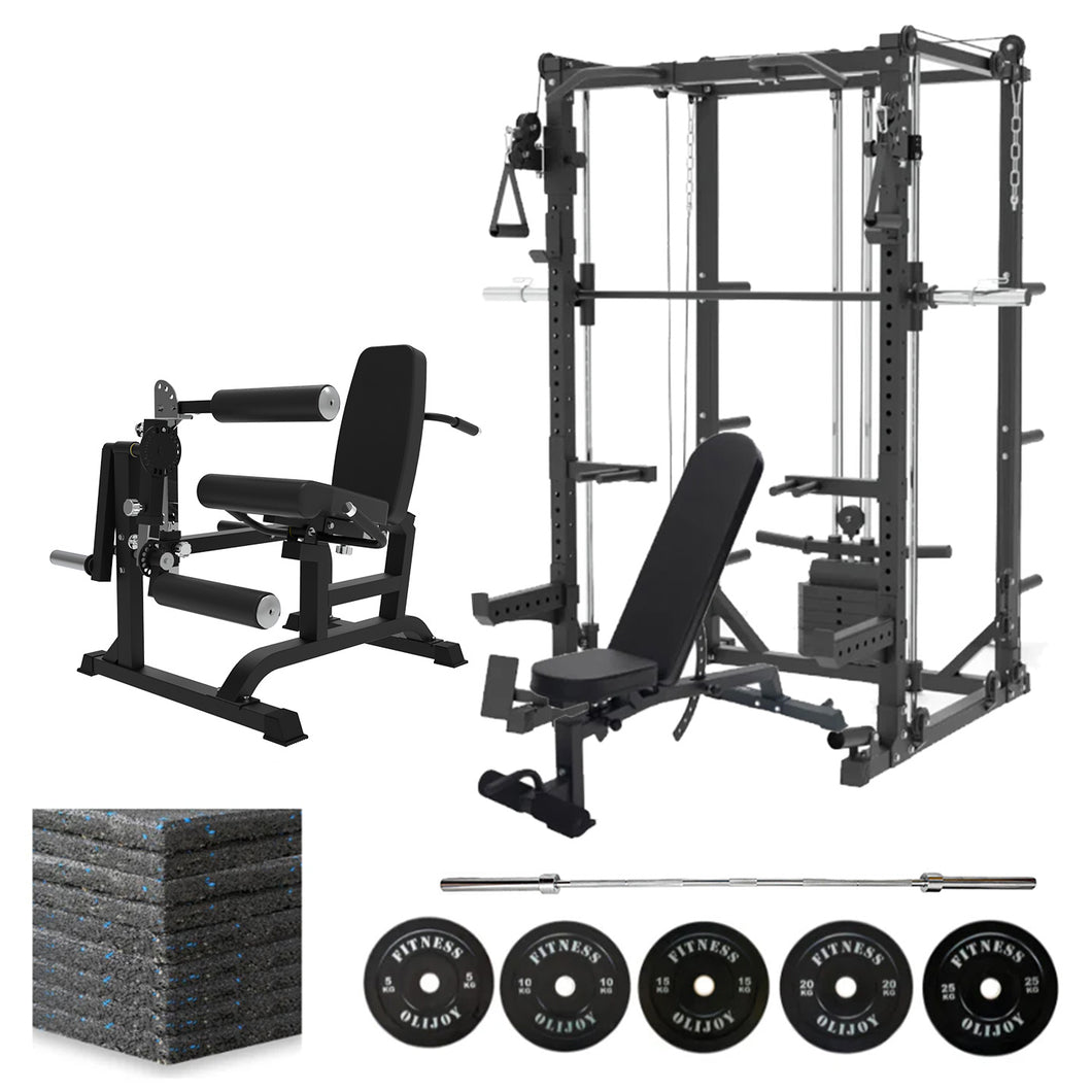Oli Joy 5383 Power Plus Bundle – Smith Machine with 150 kg Plates, Leg Machine & Gym Mat