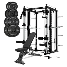 Load image into Gallery viewer, Premium Smith Machine Squat Rack with Lat Pulldown &amp; Crossover with 140KG Weight Plates &amp; Bench
