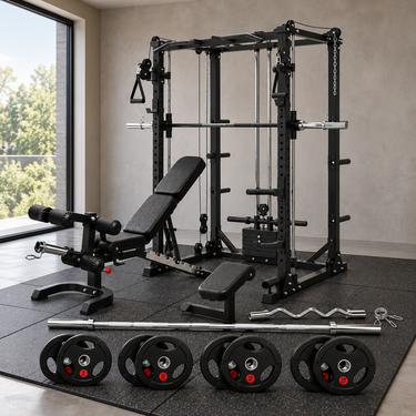 Impact Home gym fitness Multi Trainer（5383） + Adjustable Bench + Olympic Weight Plates(100kg) + Olympic Barbell